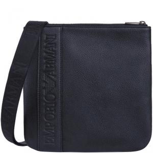 Emporio Armani Dark Blue Pebbled Leather Messenger Bag