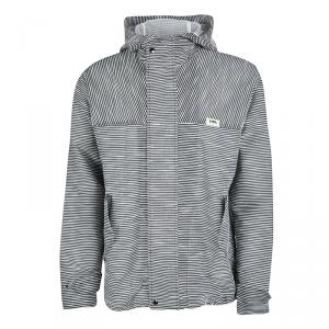 Pre Owned Emporio Armani Josh Line Grey Textured Striped Detail Zip Front Hooded Jacket XXL