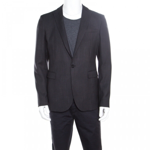 Pre Owned Emporio Armani Grey Wool Fingerprint Lined Tailored Blazer L