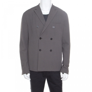 Pre Owned Emporio Armani Grey Textured Double Breasted Blazer XL