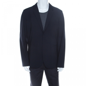 Pre Owned Emporio Armani Navy Blue Wool Knit Lapel Detail Tailored Blazer XXXL