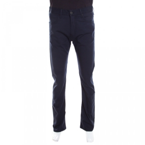 Pre Owned Emporia Armani Navy Blue Cotton Stretch Regular Fit Trousers M