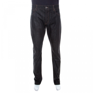 Pre Owned Emporio Armani Black Dark Wash Denim Studded Pocket Detail Tapered Jeans XL