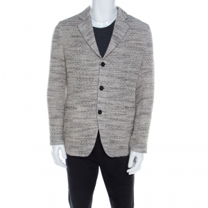 Pre Owned Emporio Armani Grey and Beige Cotton Blend Tweed Blazer L