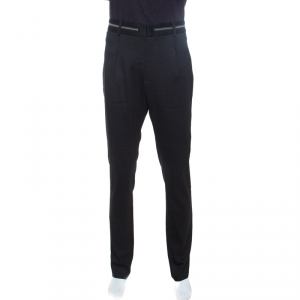 Pre Owned Emporio Armani Black Wool Zip Detail Trousers XXL