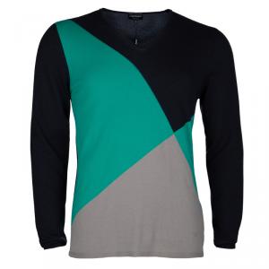 Pre Owned Emporio Armani Color Block  V-Neck Sweater M
