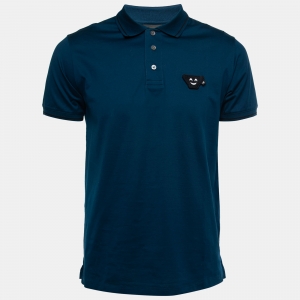 Pre Owned Emporio Armani Blue Patch Detail Cotton Polo T-Shirt L