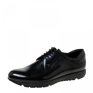 Emporio Armani Black Leather Lace-Up Derby Oxford Size 45