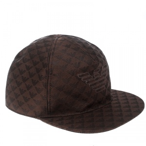 Pre Owned Emporio Armani Brown Monogram Logo Embroidered Baseball Cap S