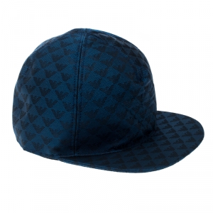 Pre Owned Emporio Armani Electric Blue Monogram Logo Embroidered Baseball Cap M