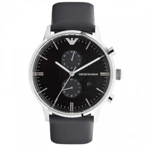 Pre Owned Emporio Armani Black Stainless Steel AR0397  Men's Wristwatch 43MM