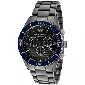 Pre Owned Emporio Armani Black Stainless Steel AR1429 Men's Wristwatch 43MM
