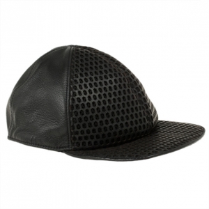 Emporio Armani Black Leather Cutout Baseball Cap Size M