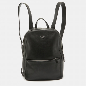 Emporio Armani Black Leather Backpack 