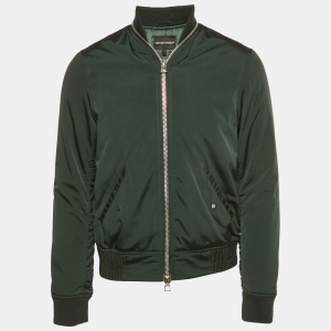 Pre Owned Emporio Armani Green Synthetic Bomber Jacket M