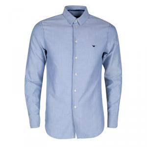 Pre Owned Emporio Armani Blue Contrast Stitch Detail Long Sleeve Button Front Shirt M