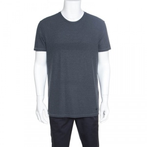 Pre Owned Emporio Armani Grey Textured Knit Short Sleeve T-Shirt XXL