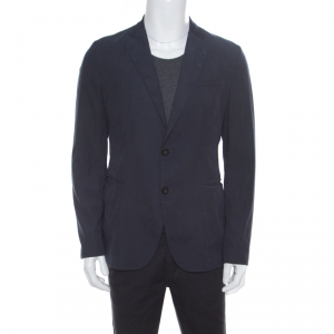 Pre Owned Emporio Armani Prussian Blue Suede Effect Two Button Blazer L