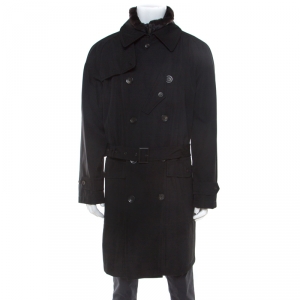 Pre Owned Emporio Armani Black Wool Blend Fur Lined Quilted Vest Detail Overcoat XXL