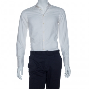 Pre Owned Emporio Armani White Jacquard Patterned Cotton Long Sleeve Shirt M