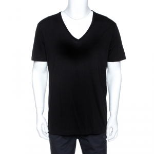 Pre Owned Emporio Armani Black Cotton V Neck T-Shirt L