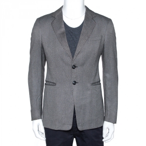 Pre Owned Emporio Armani Monochrome Herringbone Jude Line Blazer M