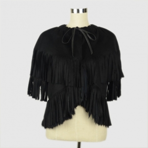 Pre Owned Emporio Armani Black Cashmere Wool and Fur Fringe Jacket 