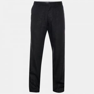 Pre Owned Emporio Armani Black Linen Straight Leg Pants L
