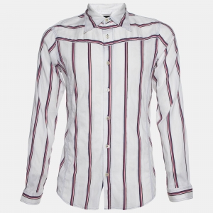 Emporio Armani White Striped Cotton Misura Long Sleeve Shirt S