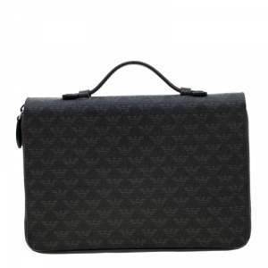 Pre Owned Emporio Armani Black Logo Embossed Leather Travel Organizer