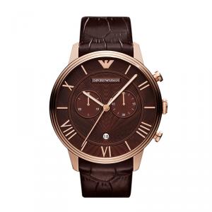 Emporio Armani Brown Stainless Steel Classic Chronograph AR1609 Men's Wristwatch 45 mm
