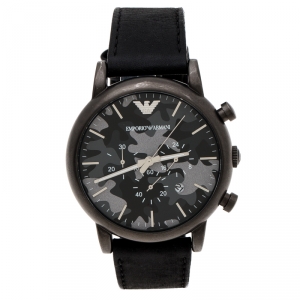 Emporio Armani Grey Camouflage Gunmetal Plated Stainless Steel Classic AR1816 Men's Wristwatch 46 mm