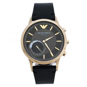 Emporio Armani Grey Gold PVD Coated Stainless Steel Leather Connected AR3006 Men's Hybrid Smart Watch 43 mm