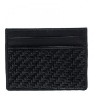 Ermenegildo Zegna Black Woven Leather Pelle Tessuta Card Holder