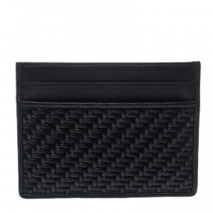 Ermenegildo Zegna Black Woven Leather Pelle Tessuta Card Holder