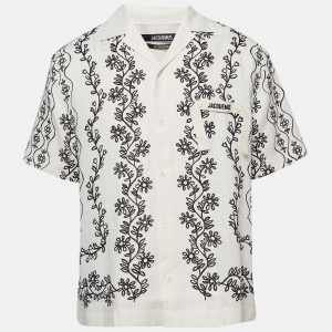 Jacquemus White Floral Print Linen Buttoned Shirt S