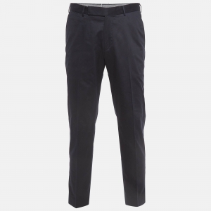 Pre Owned Ermenegildo Zegna Navy Blue Cotton Slim Fit Formal Trousers L