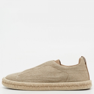 Ermenegildo Zegna Beige Canvas Triple Stitch Slip On Sneakers Size 44