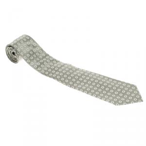 Pre Owned Ermenegildo Zegna Grey Dotted Woven Silk Tie