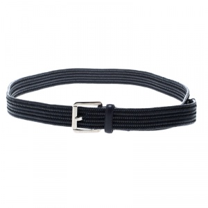 Ermenegildo Zegna Navy Blue Braided Woven Leather Elastic Belt 110 CM