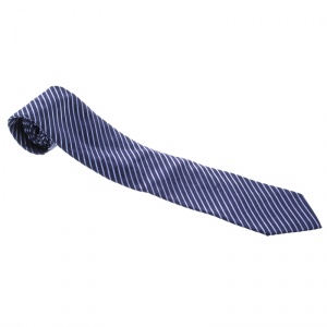 Pre Owned Ermenegildo Zegna Pour Le Secretaire General Navy Blue Diagonal Striped Silk Tie