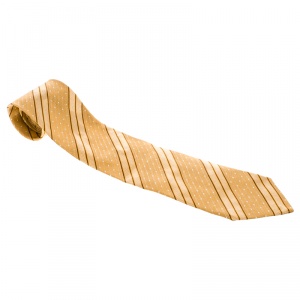 Pre Owned Ermenegildo Zegna Mustard Diagonal Striped and Dotted Silk Jacquard Tie