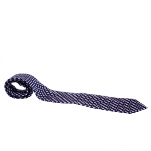 Pre Owned Ermenegildo Zegna Blue and Pink Patterned Silk Jacquard Tie