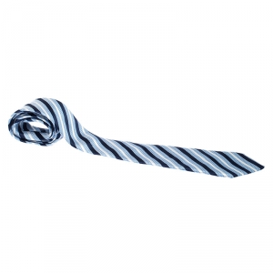 Pre Owned Ermenegildo Zegna Blue Striped Jacquard Silk Tie