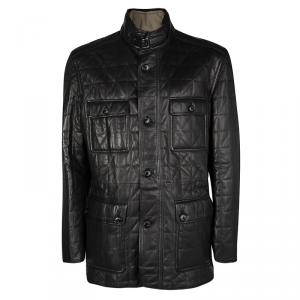 Pre Owned Ermenegildo Zegna Dark Brown Quilted Lambskin Leather Jacket 5XL                                                                                                                                                 