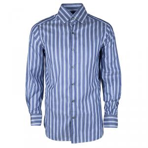 Pre Owned Ermenegildo Zegna Blue Striped Long Sleeve Buttondown Cotton Shirt S