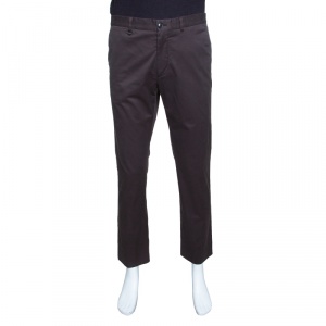 Pre Owned Ermenegildo Zegna Brown Cotton Straight Fit Trousers L