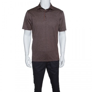 Pre Owned Ermenegildo Zegna Brown Marled Cotton Polo T-Shirt M