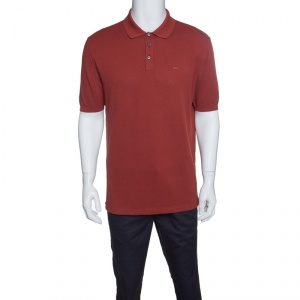 Pre Owned Ermenegildo Zegna Couture Brick Red Cotton Knit Polo T-Shirt L