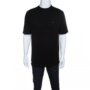 Pre Owned Ermenegildo Zegna Couture Black Knit Logo Embroidered T-Shirt L